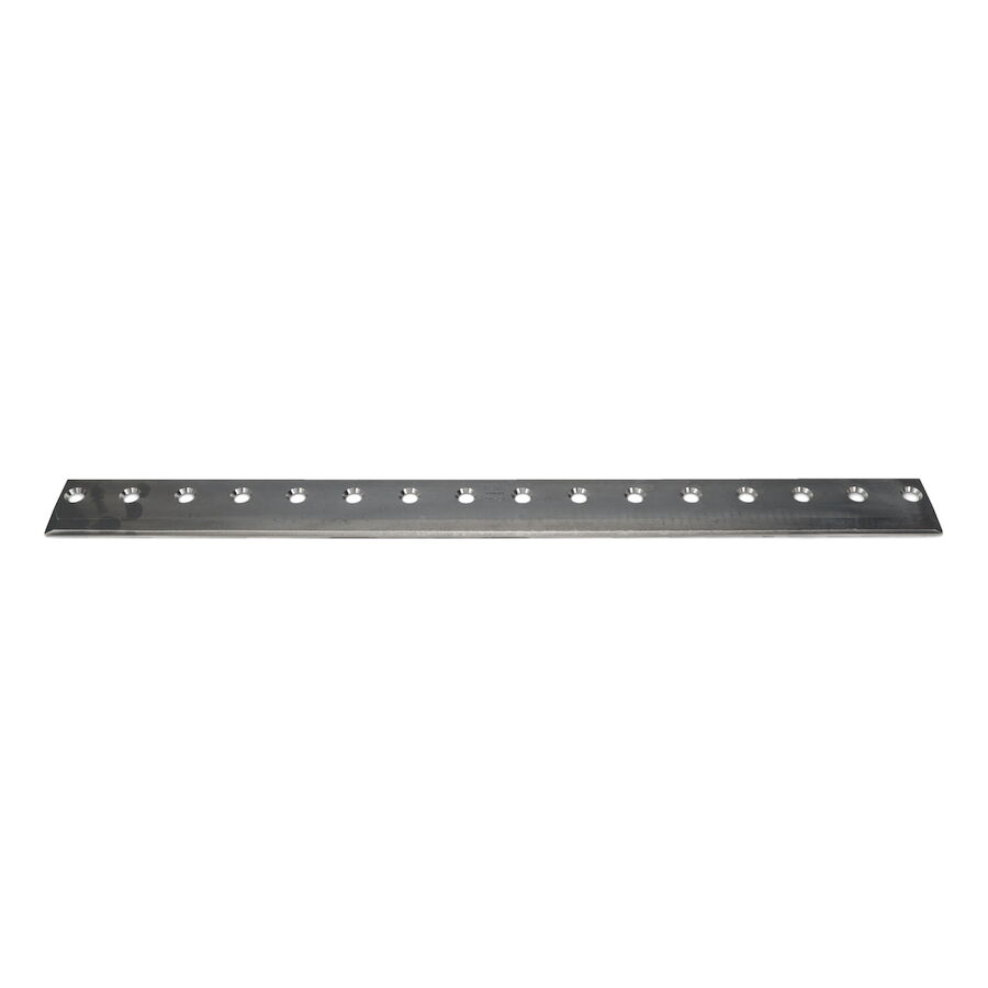 93-9015.jpg1 Low cut bedknife with 16 holes, featuring a sleek metallic finish, designed for precise cutting on Toro Greensmaster mowers.