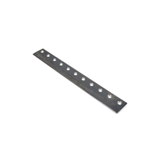 Close-up view of a Toro bedknife featuring a sleek metal design with 11 mounting holes, ideal for precision turf management.