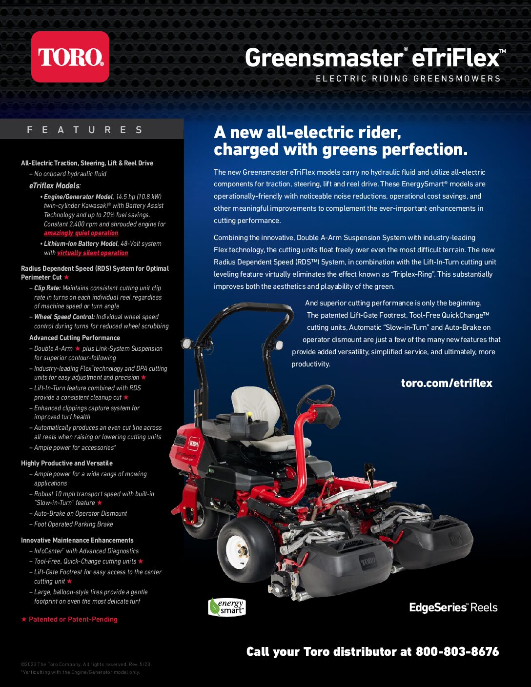 Toro Greensmaster eTriflex – Spec Sheet