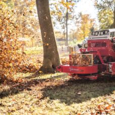 Ventrac Leaf Blower Tractor Attachment - close up of leaves blowing