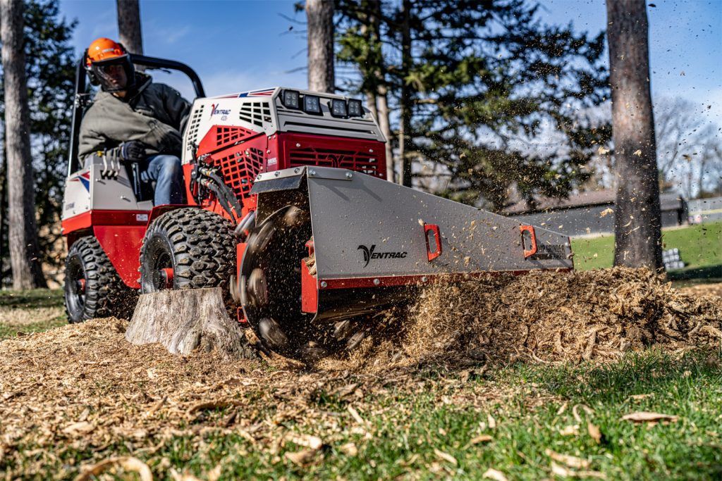 Ventrac 22" Stump Grinder Tractor Attachment - cutting through stumos