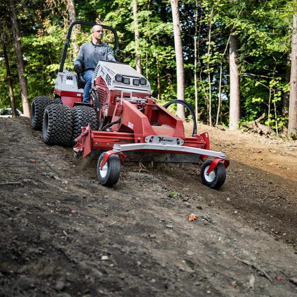 Ventrac Power Rake - Creating a finish grade with the Ventrac Power Rake to prep for lawn installation at a new construction build. Whether it's slope mowing or another application, Ventrac has you covered.