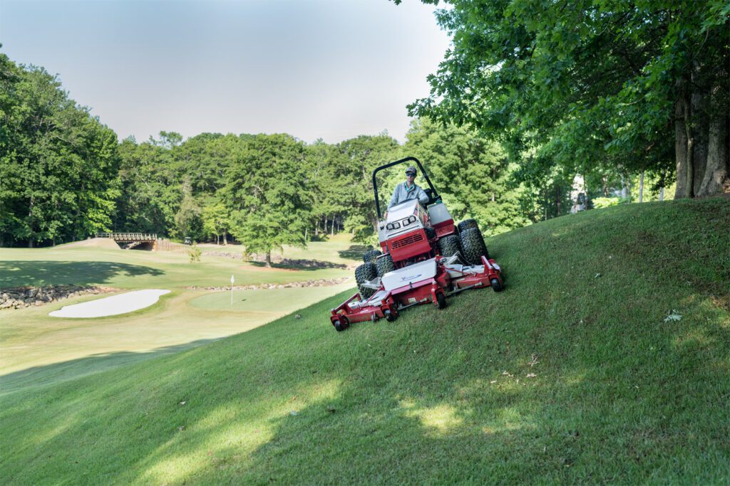 Ventrac Contour Mower - The Ventrac Contour Mower allows the operator to maintain 30 degree slopes with uneven surfaces, beyond other golf course and hillside mowers.