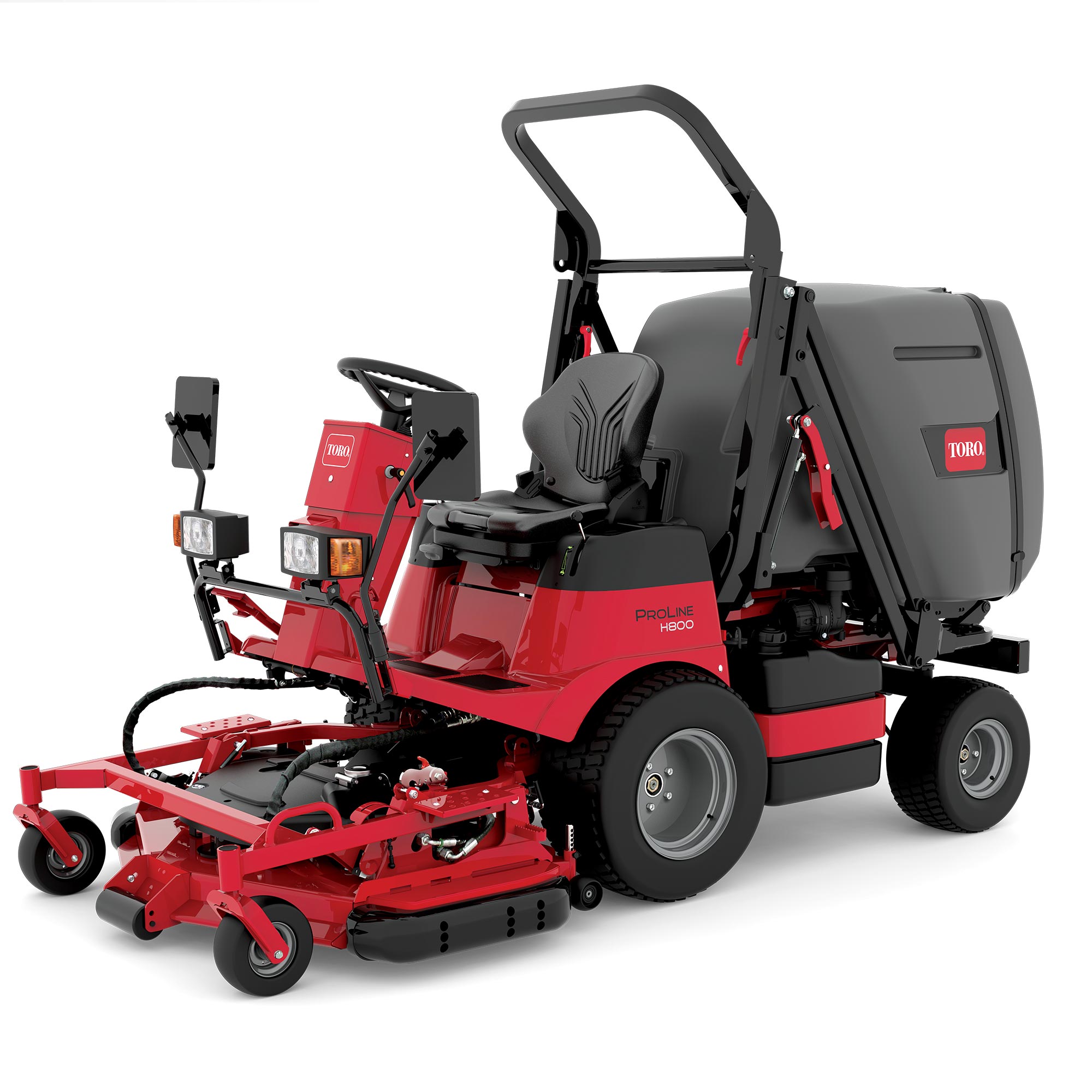 Pro Line H800 31051 1 Red Toro ride-on mower with high-lift collection, featuring a comfortable seat and robust design