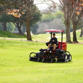 Reel mower on golf course
