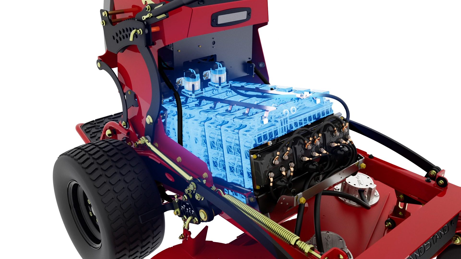 Toro Revolution Grandstand with battery closeup