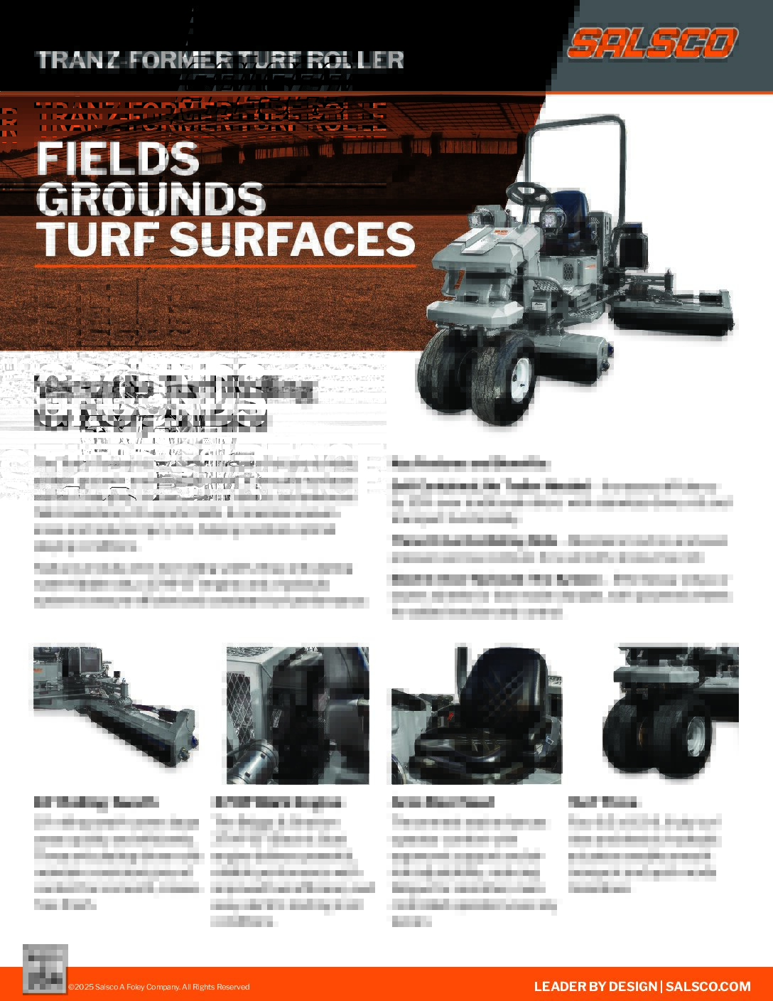 Salsco Tranz-Former Turf Roller Spec Sheet