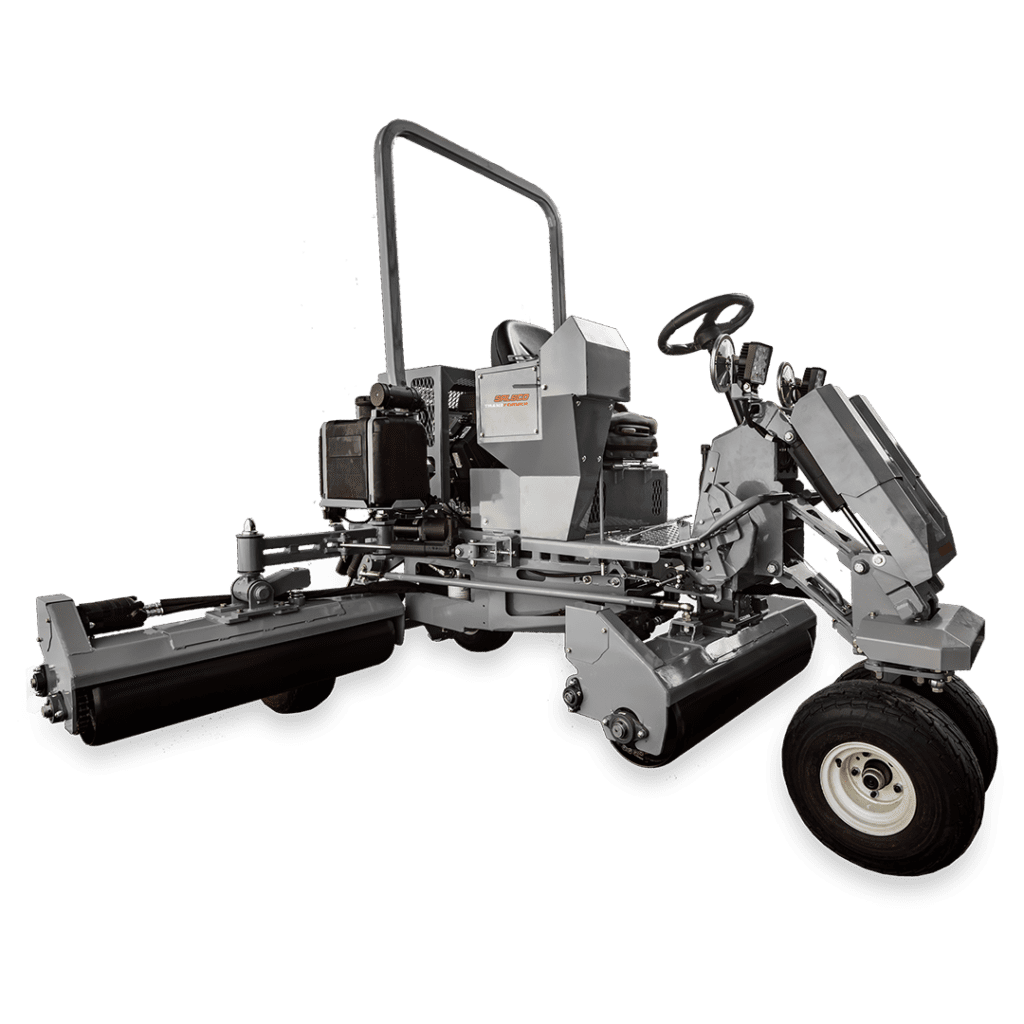 Gray turf roller with three water-fillable rolls, designed for sports field maintenance and smooth surface finishing