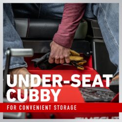 Ride on mower storage under seat
