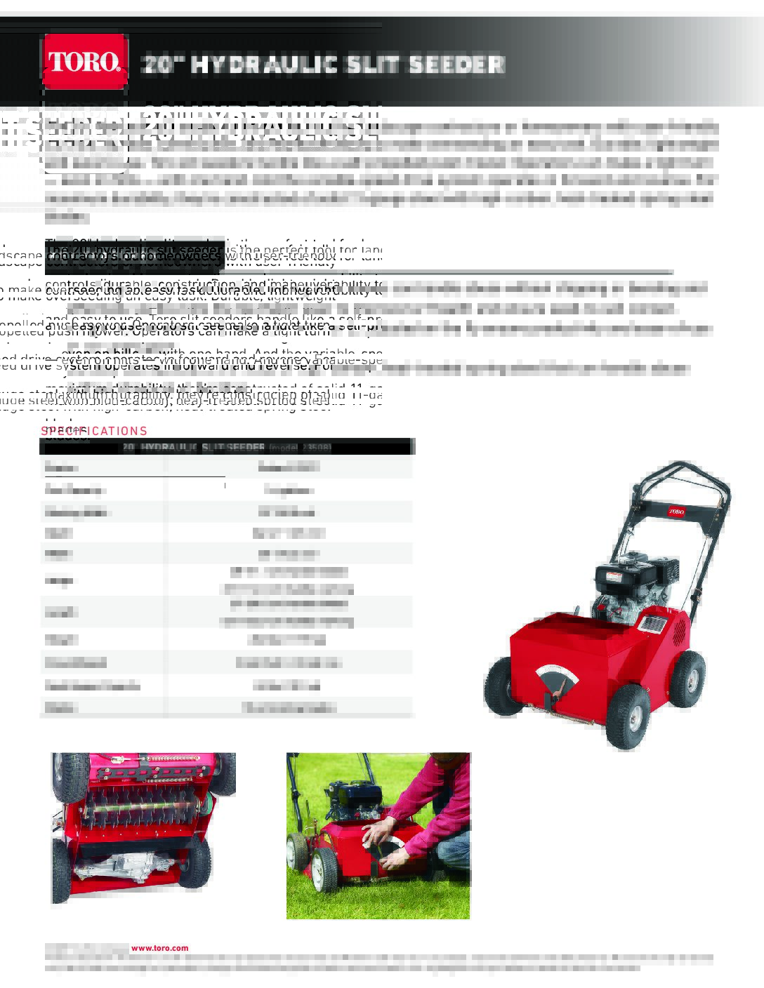 Toro Slit Seeder Spec Sheet