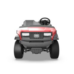 Front view of a red and gray Toro utility vehicle showcasing its design and features