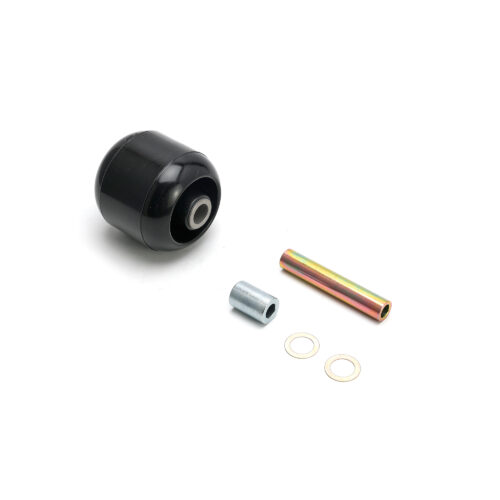 Black roller assembly with metal components, including tube shaft and spacer washer, for Toro cutting units