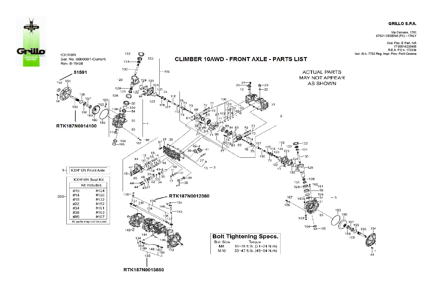 Climber 10AWD Front Axle Parts List