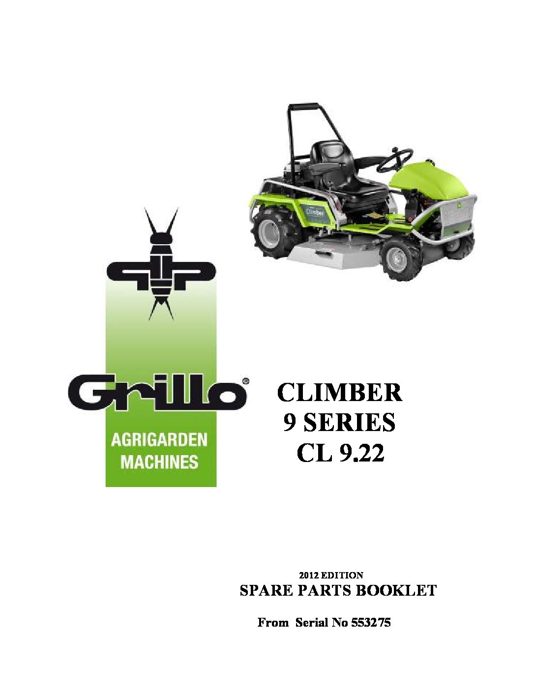 Grillo Climber 9.22 Ride-On Mower Spare Parts Book