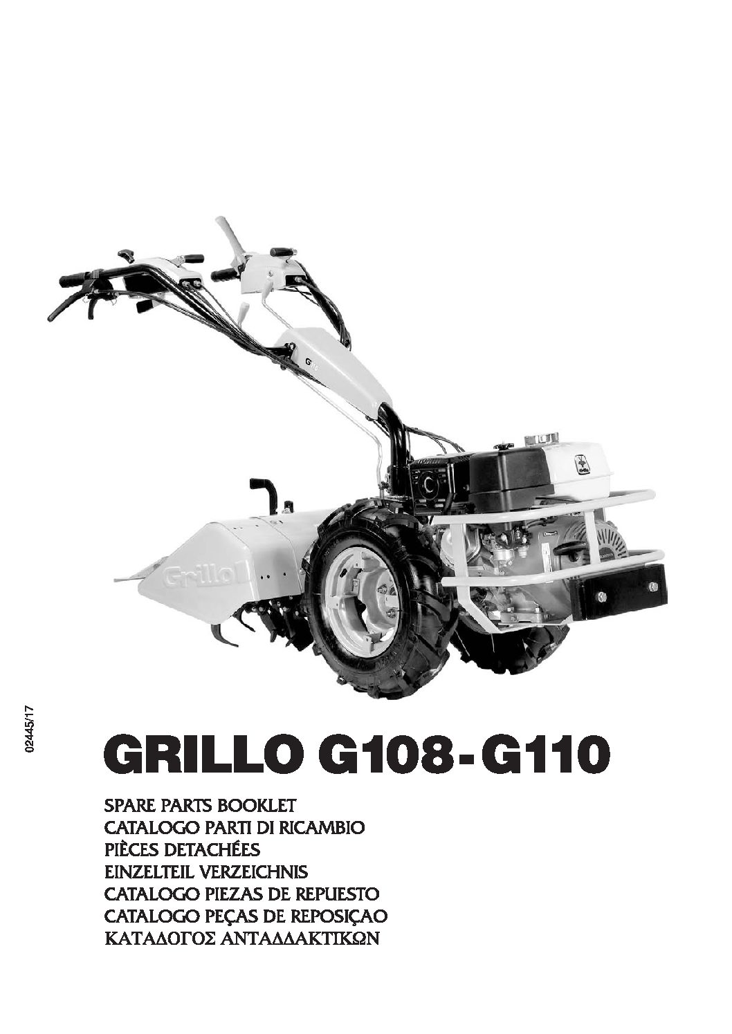 Grillo G110 Rotary Hoe/Walk Behind Tractor Spare Parts Book