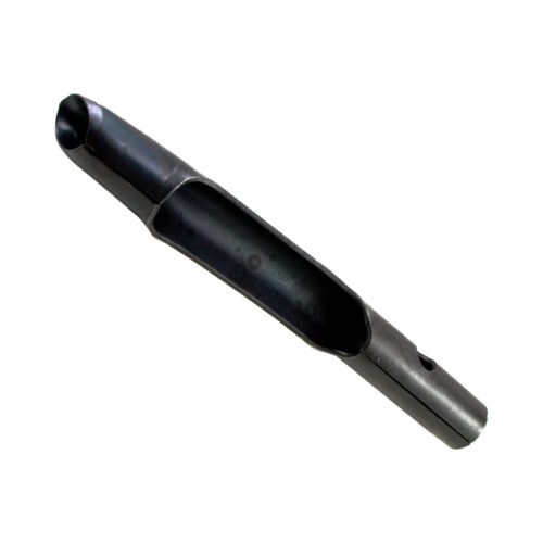 Black metal coring tine with a cylindrical shape and hollow center, designed for soil sampling