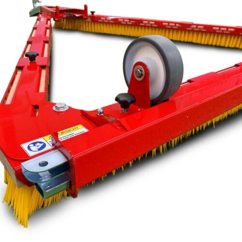 SMG DB1600F Triangle Brush, synthetic grass grooming tool, showcased in action on an artificial turf field.